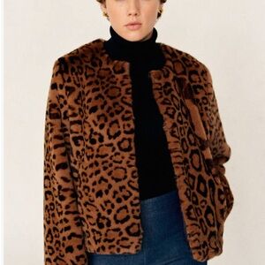 Sezane Leopard Print Faux Fur Jacket